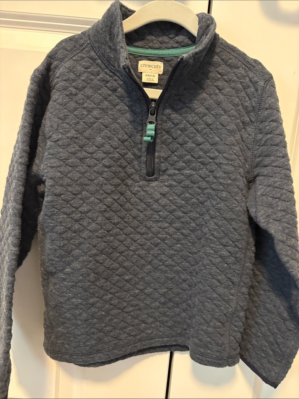 J. Crew Kids Quilted Half-Zip Sweater in Charcoal with Teal Trim.  New.